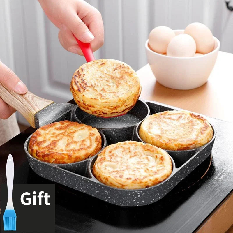 4-håls Omelettpanna – Non-stick Stekpanna för Ägg, Pannkakor, Hamburgare & Mer