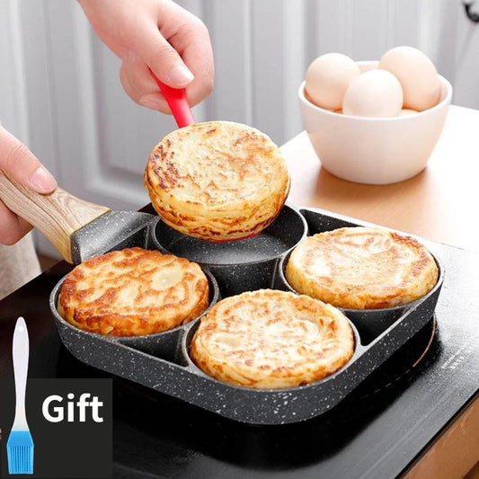 4-håls Omelettpanna – Non-stick Stekpanna för Ägg, Pannkakor, Hamburgare & Mer