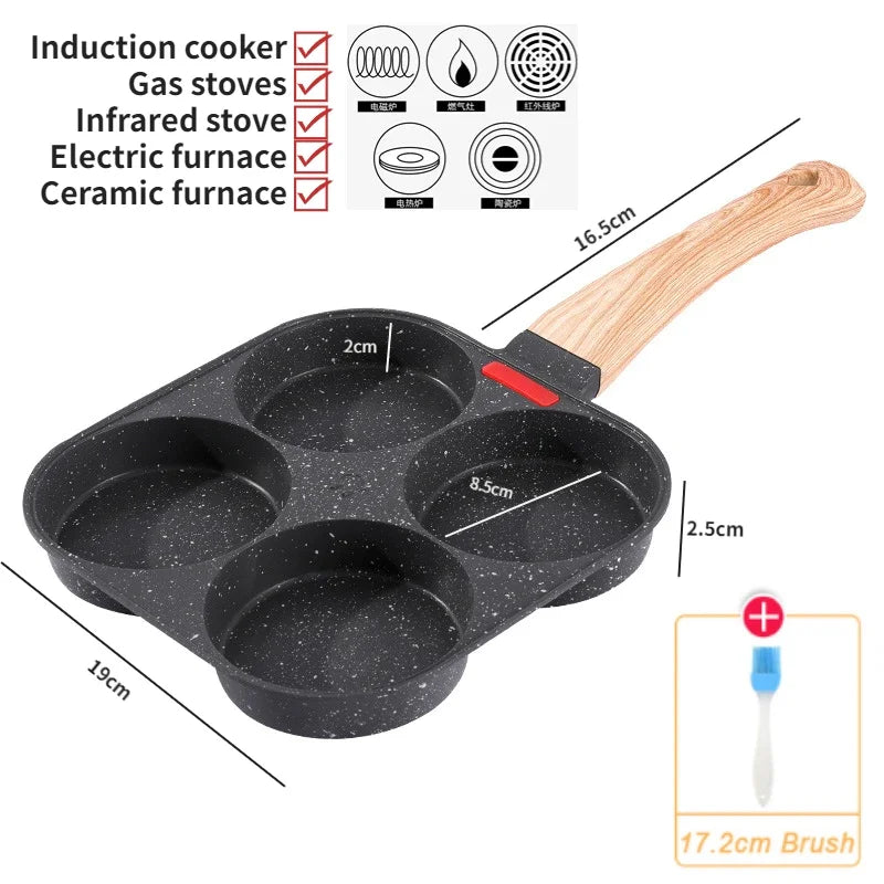 4-håls Omelettpanna – Non-stick Stekpanna för Ägg, Pannkakor, Hamburgare & Mer