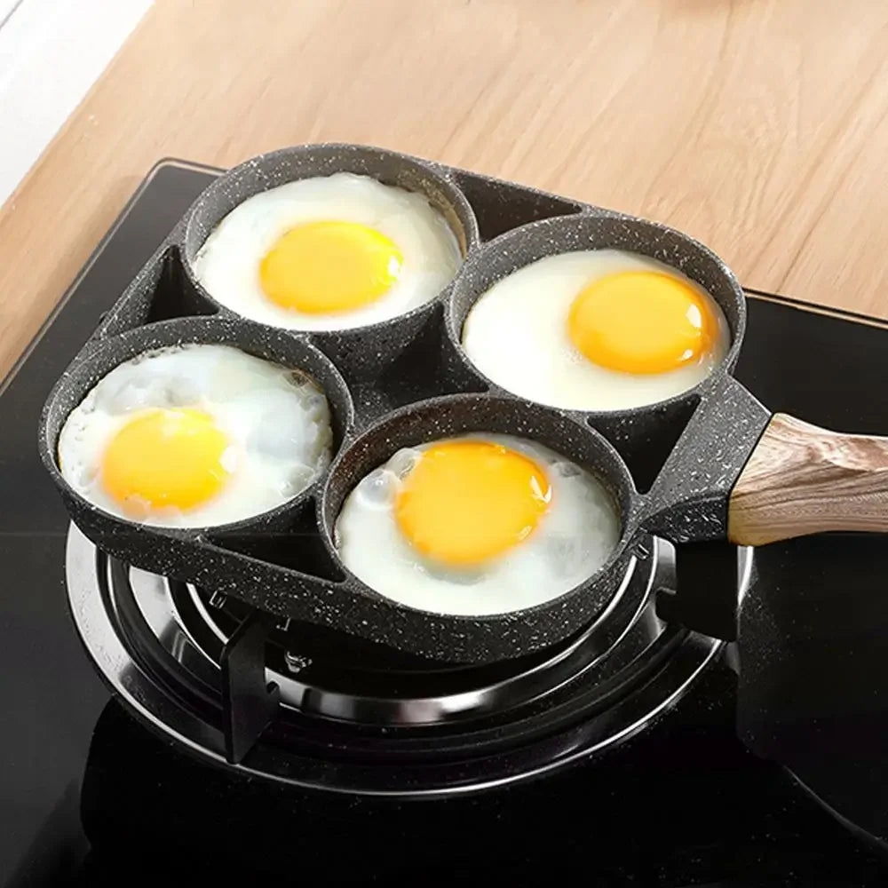 4-håls Omelettpanna – Non-stick Stekpanna för Ägg, Pannkakor, Hamburgare & Mer