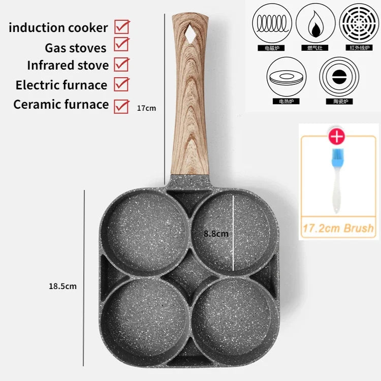4-håls Omelettpanna – Non-stick Stekpanna för Ägg, Pannkakor, Hamburgare & Mer