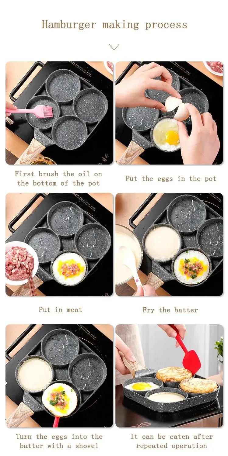 4-håls Omelettpanna – Non-stick Stekpanna för Ägg, Pannkakor, Hamburgare & Mer