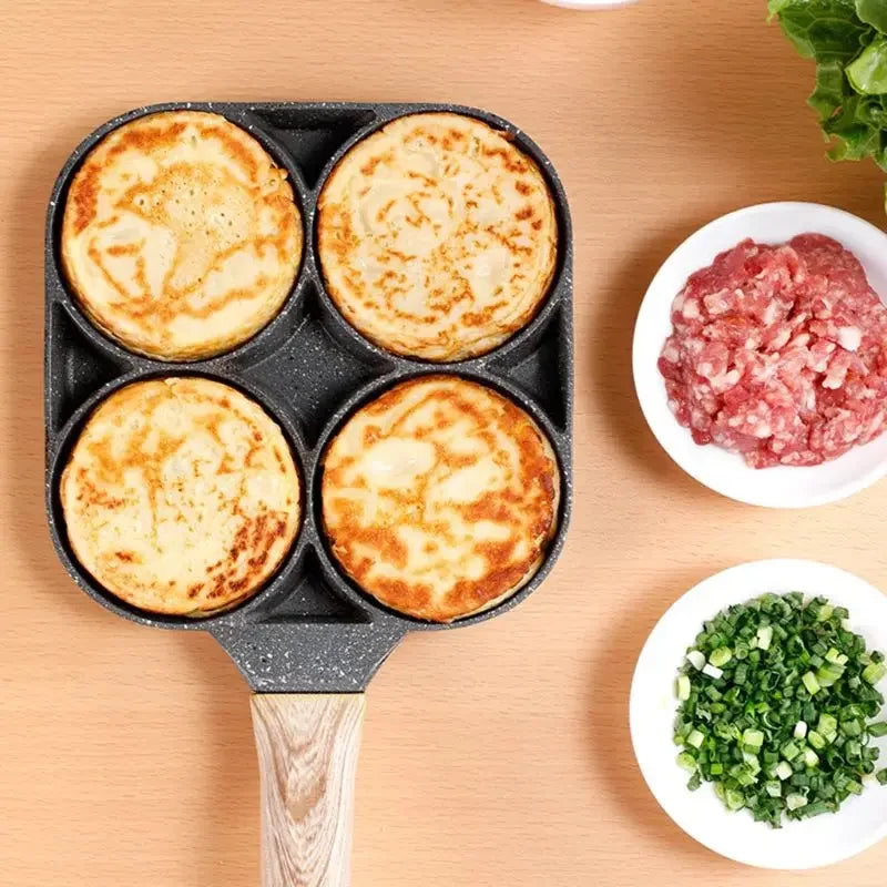 4-håls Omelettpanna – Non-stick Stekpanna för Ägg, Pannkakor, Hamburgare & Mer
