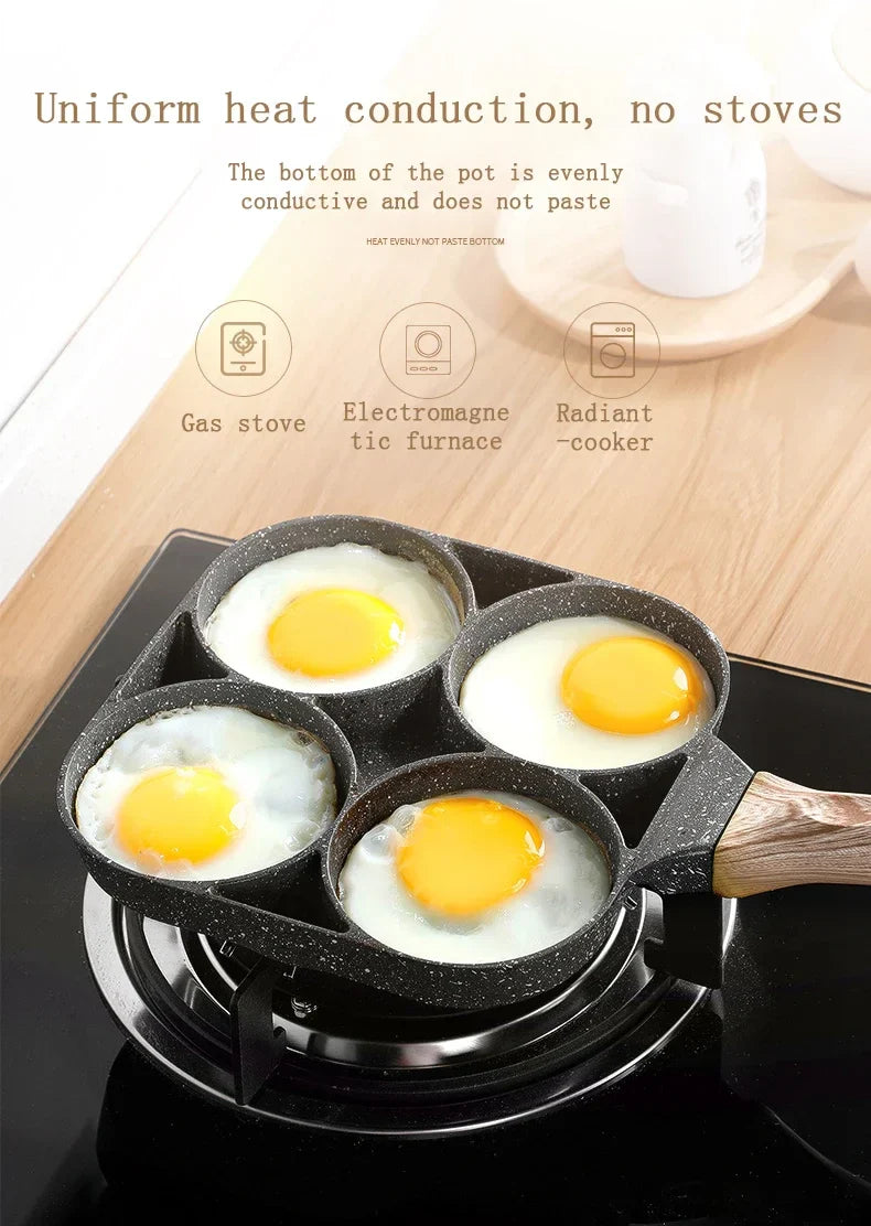 4-håls Omelettpanna – Non-stick Stekpanna för Ägg, Pannkakor, Hamburgare & Mer